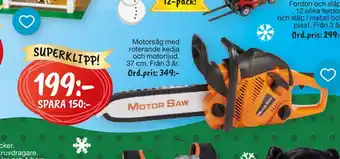 Leklust Motorsåg med roterande kedja och motorljud erbjuda