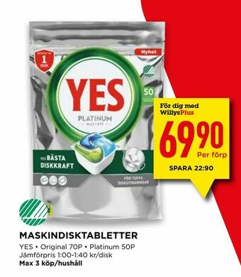 Willys Maskindisktabletter erbjuda