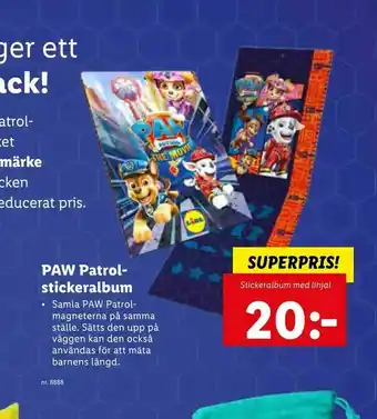 Lidl Stickeralbum med linjal. PAW Patrol stickeralbum erbjuda
