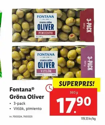 Lidl Fontana® Gröna Oliver erbjuda