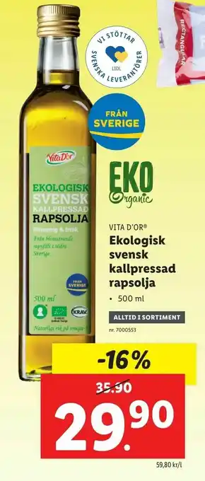 Lidl Ekologisk svensk kallpressad rapsolja erbjuda