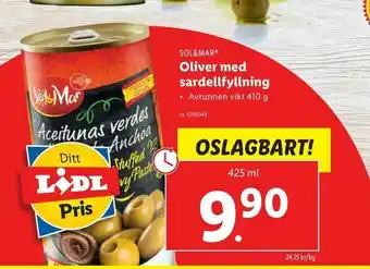 Lidl Oliver med sardellfyllning erbjuda