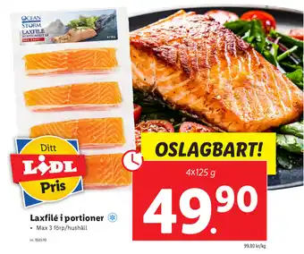 Lidl Laxfilé i portioner 4x125g erbjuda