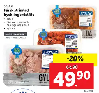Lidl Gyllda Färska strimlad kycklingbröstfilé 600g erbjuda