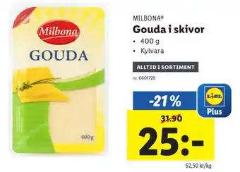 Lidl Milbona Gouda i skivor 400g erbjuda