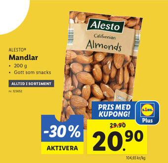 Lidl Alesto Mandlar 200g erbjuda