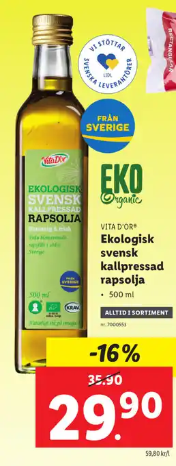 Lidl Vita d'Or Ekologisk svensk kallpressad rapsolja 500ml erbjuda