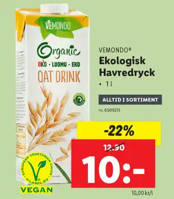 Lidl Vemondo Ekologisk Havredryck 1l erbjuda