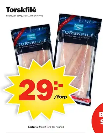 Pekås Torskfilé Feldts 2 x 150 g erbjuda