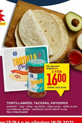 Willys Hemma Garant Tacosås erbjuda