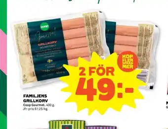 Stora Coop Coop gourmet grillkorv erbjuda
