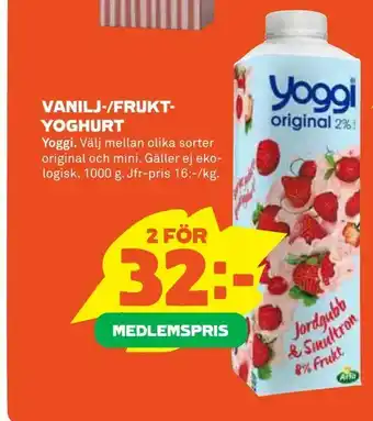 Coop Daglivs Vanilj-/frukt- yoghurt erbjuda