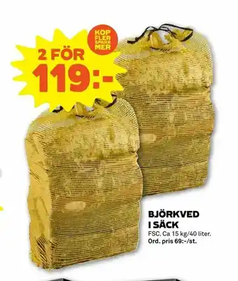 Björkved i säck