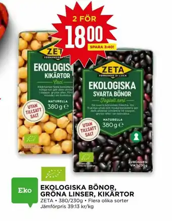 Willys Ekologiska bönor, gröna linser, kikärtor erbjuda