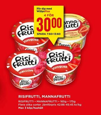 Willys Risifrutti, mannafrutti erbjuda