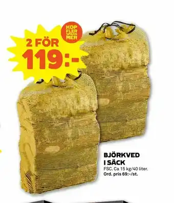 Björkved i säck