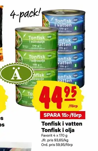 City Gross Tonfisk i vatten Tonfisk i olja erbjuda