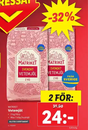 Lidl MATRIKET Vetemjöl erbjuda
