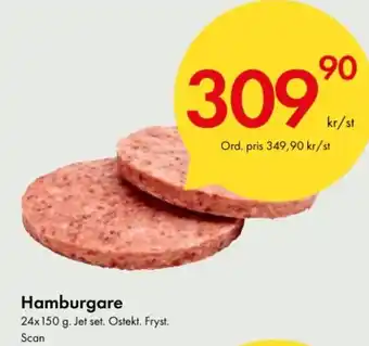 Snabbgross Hamburgare 24x150 g. Jet set. Ostekt. Fryst. Scan erbjuda