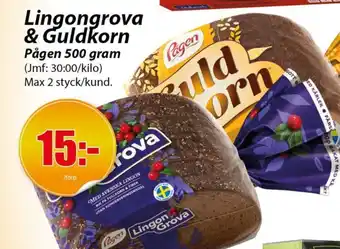 Extra Mjällby Stormarknad Lingongrova & Guldkorn Pågen 500 gram erbjuda