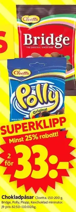 ICA Supermarket Chokladpåsar Cloetta erbjuda