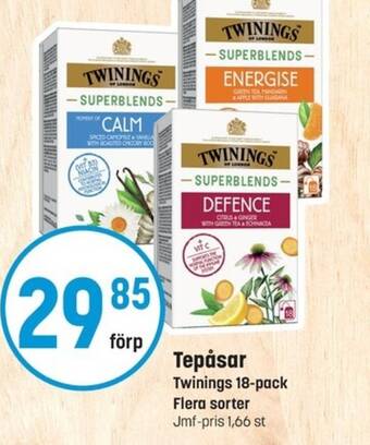 Eurocash Tepåsar Twinings 18-pack erbjuda
