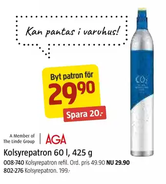 Jula Kolsyrepatron 60 l, 425 g erbjuda