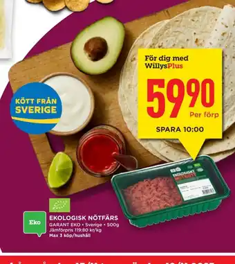 Willys Hemma Garant nötfärs 12% erbjuda
