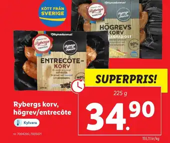 Lidl Rybergs korv, högrev/entrecôte erbjuda