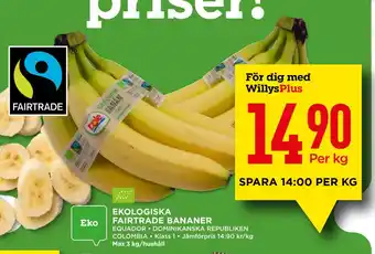 Willys Ekologiska fairtrade bananer erbjuda