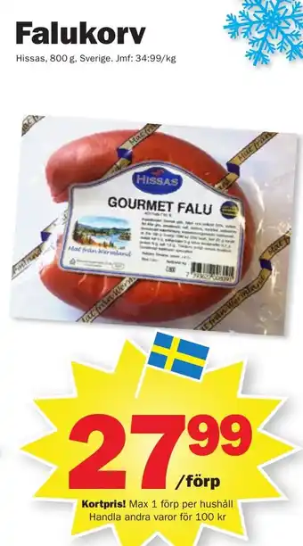 Pekås Falukorv Hissas erbjuda