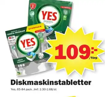 Pekås Diskmaskinstabletter Yes erbjuda