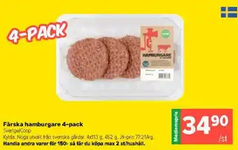 Coop Extra Färska hamburgare 4-pack Sverige/Coop erbjuda