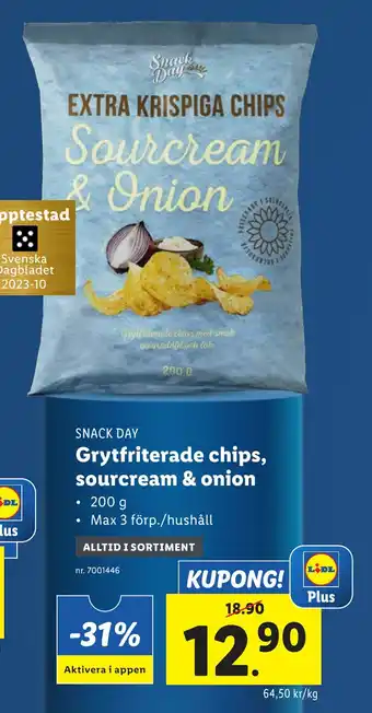 Lidl Grytfriterade chips, sourcream & onion erbjuda