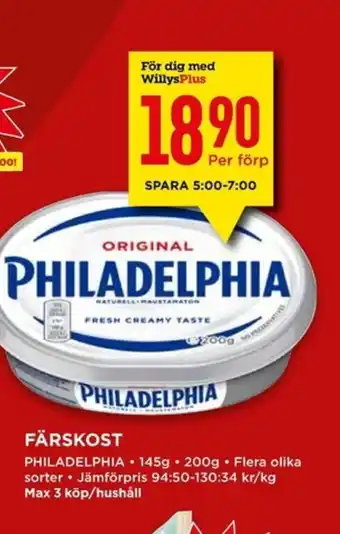 Willys FÄRSKOST PHILADELPHIA erbjuda