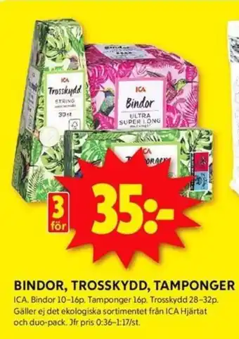 ICA Kvantum BINDOR, TROSSKYDD, TAMPONGER erbjuda
