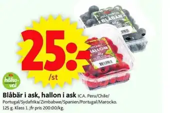 ICA Supermarket Blåbär i ask, hallon i ask erbjuda