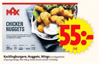 Kycklingburgare, Nuggets, Wings