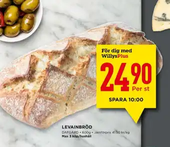 Willys Dafgårds butiksbakat matbröd erbjuda