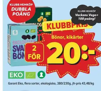 Östenssons Bönor, kikärter Garant Eko erbjuda