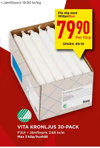 Willys Vita kronljus 30-pack erbjuda