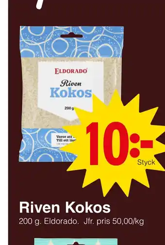 Matöppet Riven kokos erbjuda