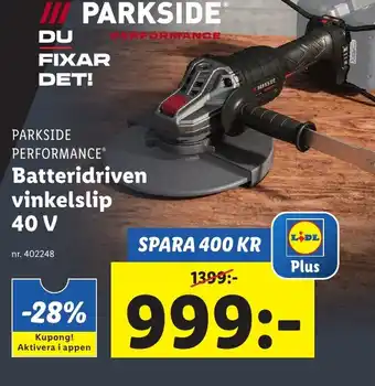 Lidl PARKSIDE Batteridriven vinkelslip 40 V erbjuda