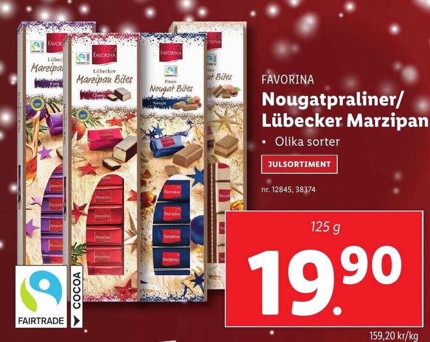 Lidl FAVORINA Nougatpraliner/ Lübecker Marzipan erbjuda