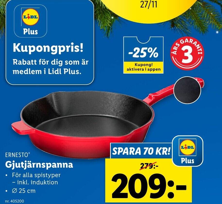 Lidl ERNESTOⓇ Gjutjärnspanna erbjuda