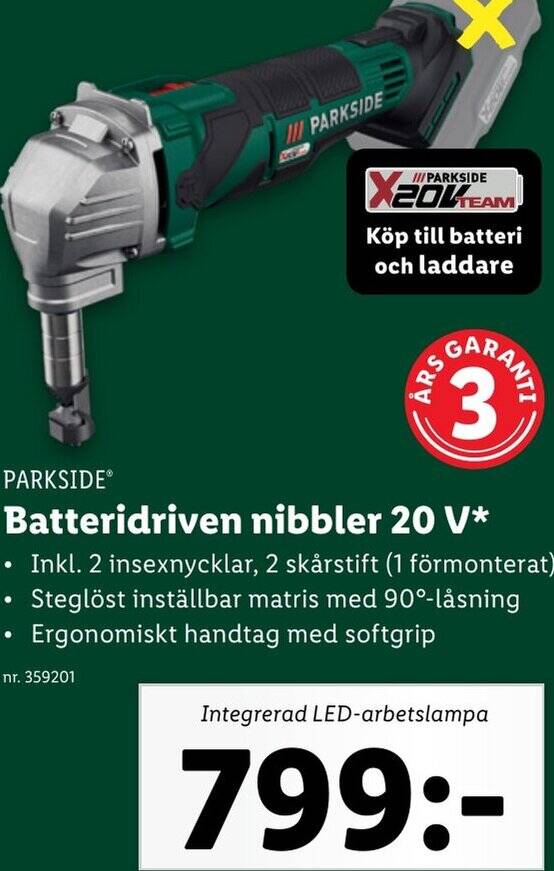 Lidl PARKSIDEⓇ Batteridriven nibbler 20V erbjuda