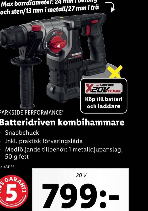 Lidl PARKSIDE PERFORMANCE® Batteridriven kombihammare erbjuda