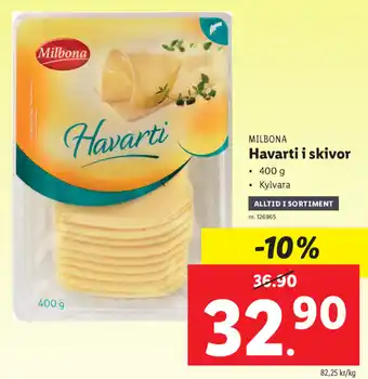 Lidl Milbona Havarti i Skivor 400 g erbjuda