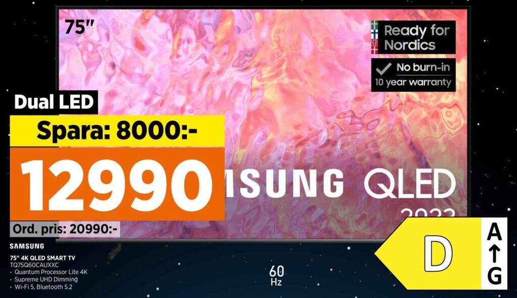 Power SAMSUNG 75" 4K QLED SMART TV TQ75Q60CAUXXC erbjuda