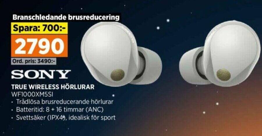 Power SONY TRUE WIRELESS HÖRLURAR WF1000XM5SI erbjuda